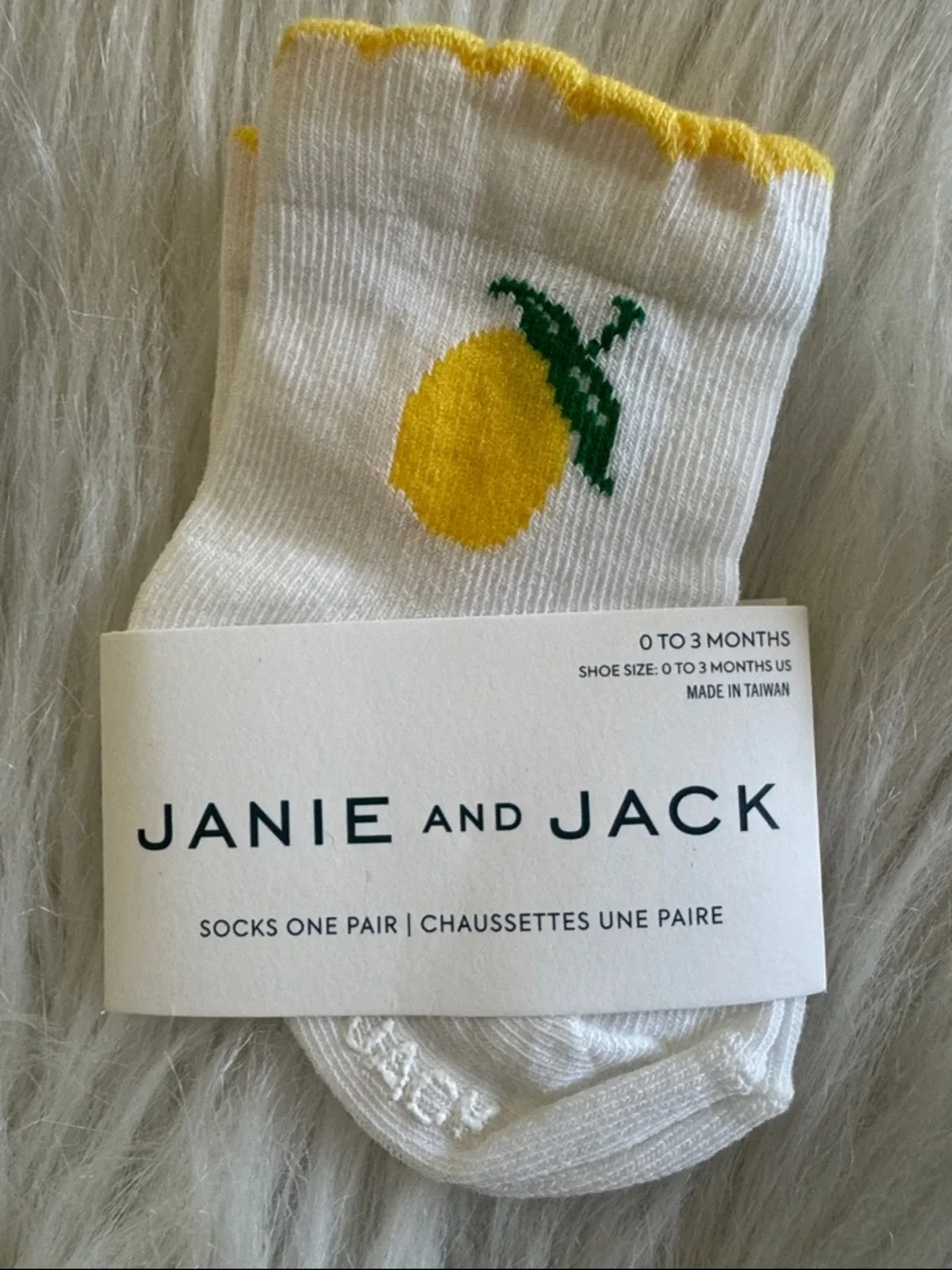 Janie and Jack Light Pink Ruffle Tights with Pink Ribbon Bow & Lemon Socks 0-3M